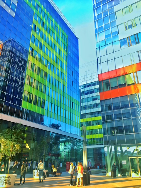 Modern glass office buildings in northern Bucharest