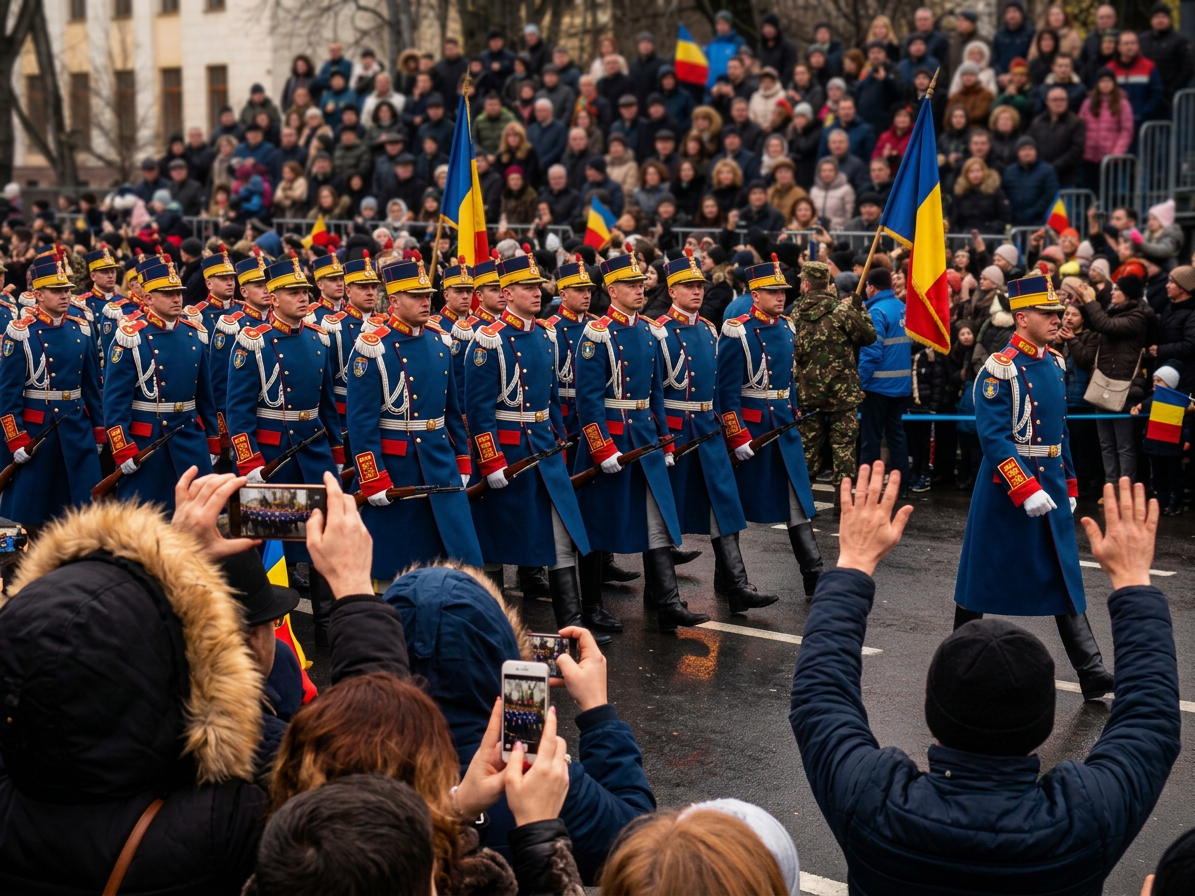 Romanian National Day parade on December 1st, 2017, Bucharest, crowds and military march