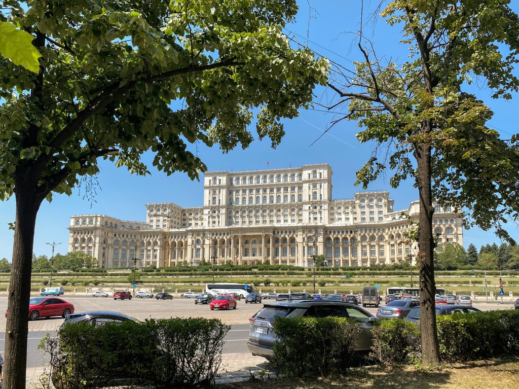 The Palace of Parliament in Bucharest, Romania, on a sunny summer day