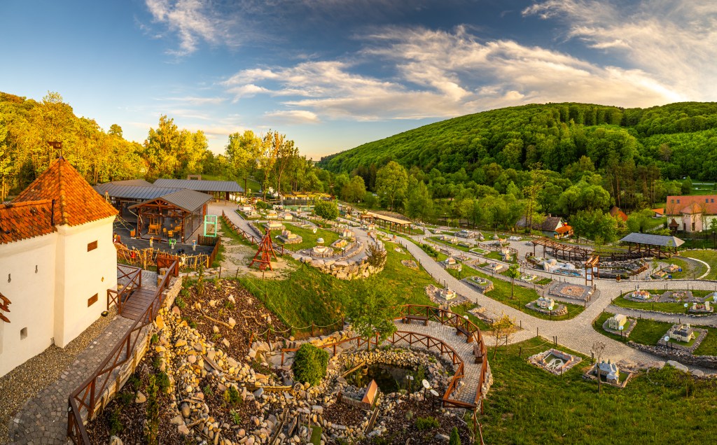 Aerial view of the Mini Transylvania Park near Odorheiu Secuiesc.