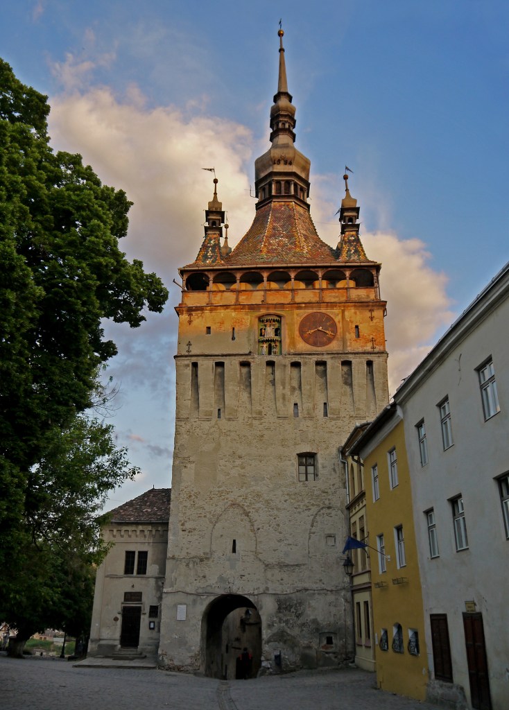 Clock Tower rising above the medieval citadel of Sighișoara, Transylvania, Romania