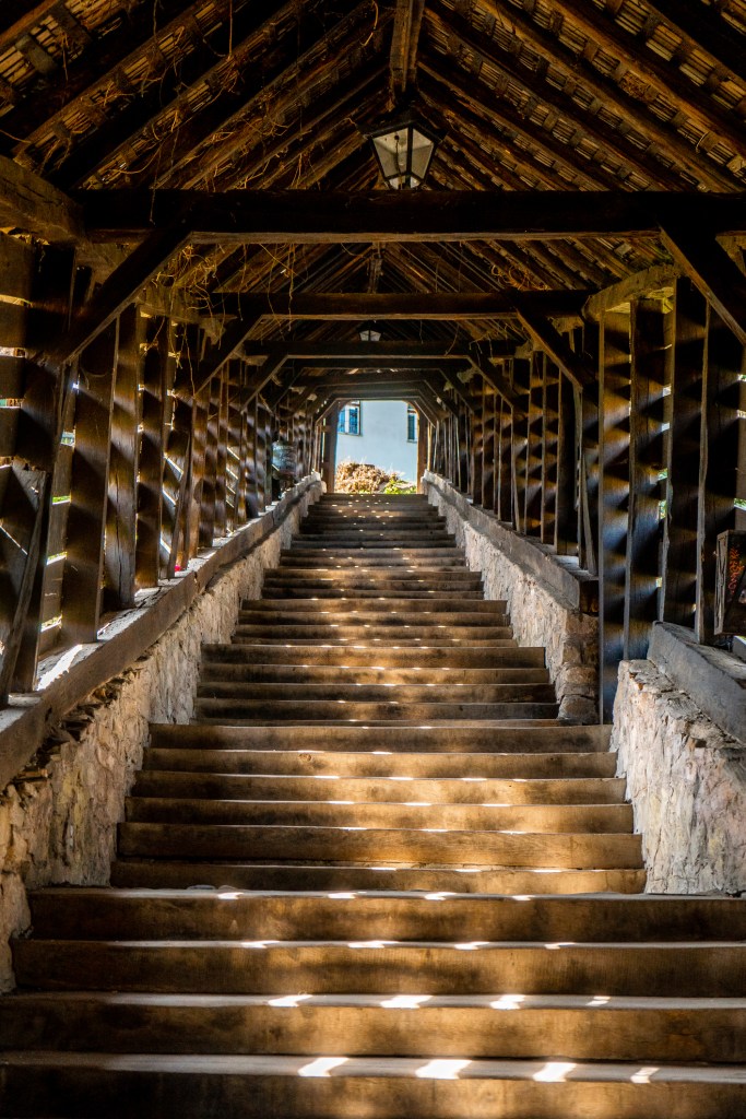 Covered Scholars' Stairs built in 1642 leading to the citadel in Sighișoara, Romania